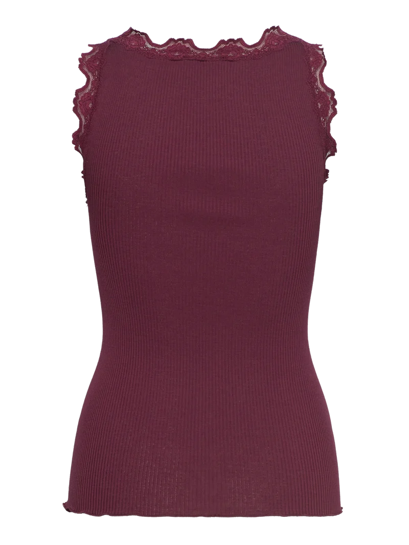 Rosemunde RWBabette Silk SL U-Neck Long Lace Top - Tawny Port