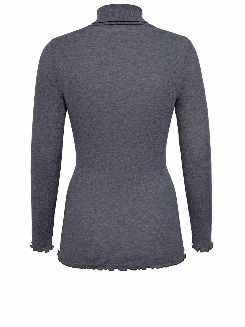 Rosemunde RWBurlington Wool LS T-Neck T-Shirt - Dark Grey Melange